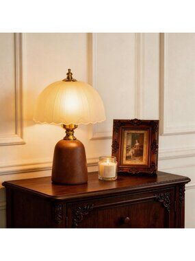 Dimmable 13" Mid Century Modern Table Lamp - White Glass & Rubberwood Base, 3